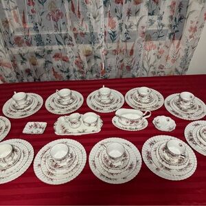 Vintage Floral Dinnerware Set with Red and White Design